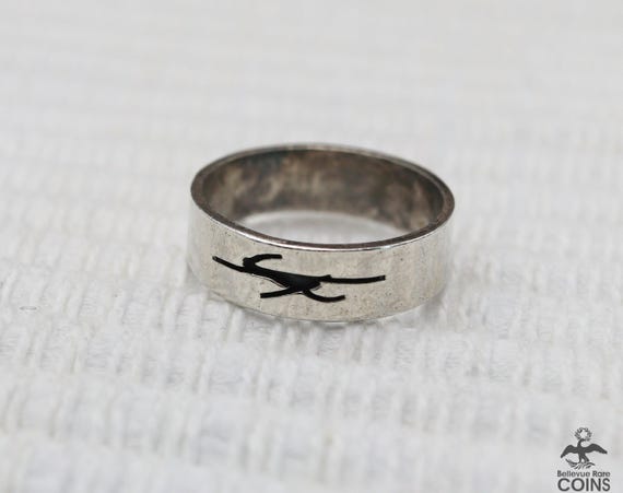 Silver Etched Roadrunner Ring Stackable Band - image 3