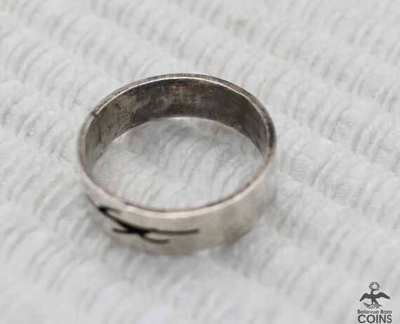 Silver Abstract Etched Ring Stackable Band - image 6