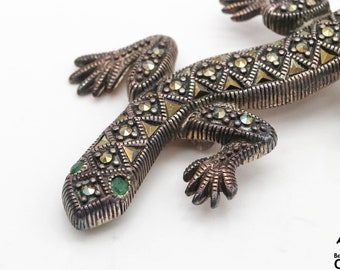 Broche Art Déco Lézard Gecko - Argent Sterling 925 Et Marcassite - Circa 1920 - Occasion