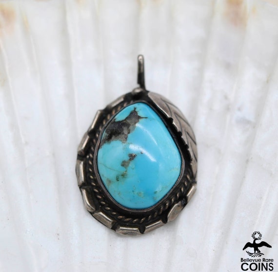 Bohemian Silver & Turquoise Cabochon Feathered Pe… - image 1