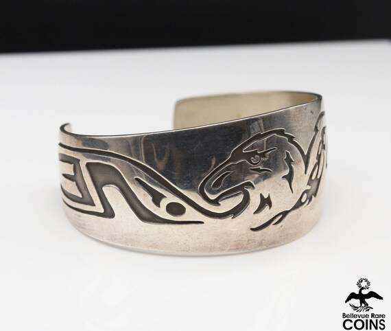 Native Sterling Silver Etched Eagle Cuff Bracelet… - image 2