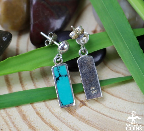 Signed MC Turquoise & Sterling Silver Rectangular… - image 3