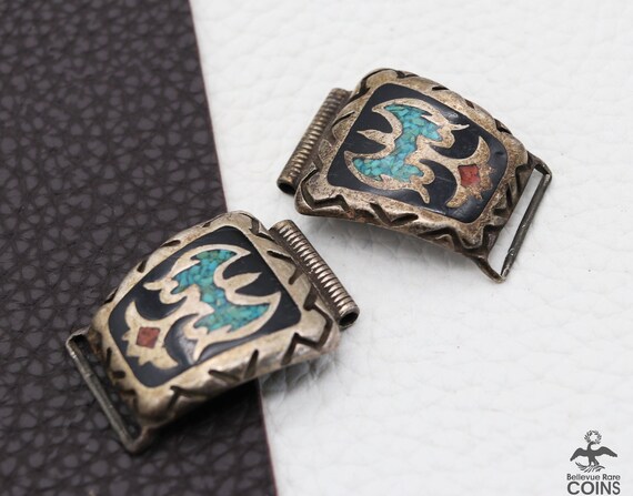 Southwestern Silver Turquoise & Red Coral Inlay W… - image 6