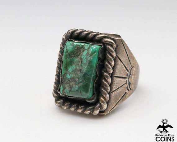Southwestern Silver & Green Turquoise Vintage Sta… - image 4