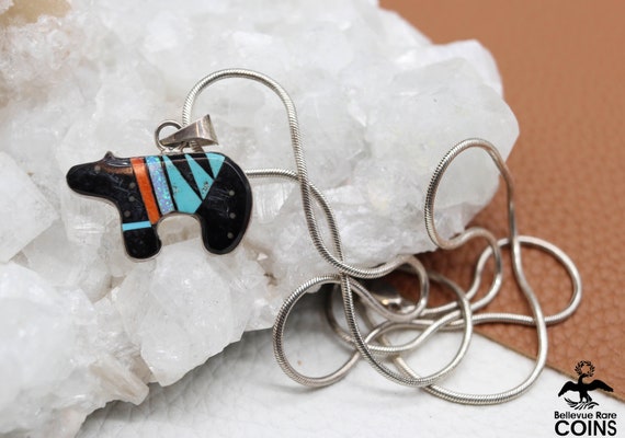 One Of A Kind Native American Navajo Turquoise Sterling Silver Cosmic Bear Necklace One Of A Kind Native American Navajo Turquoise Sterling Silver Cosmic Bear Necklace