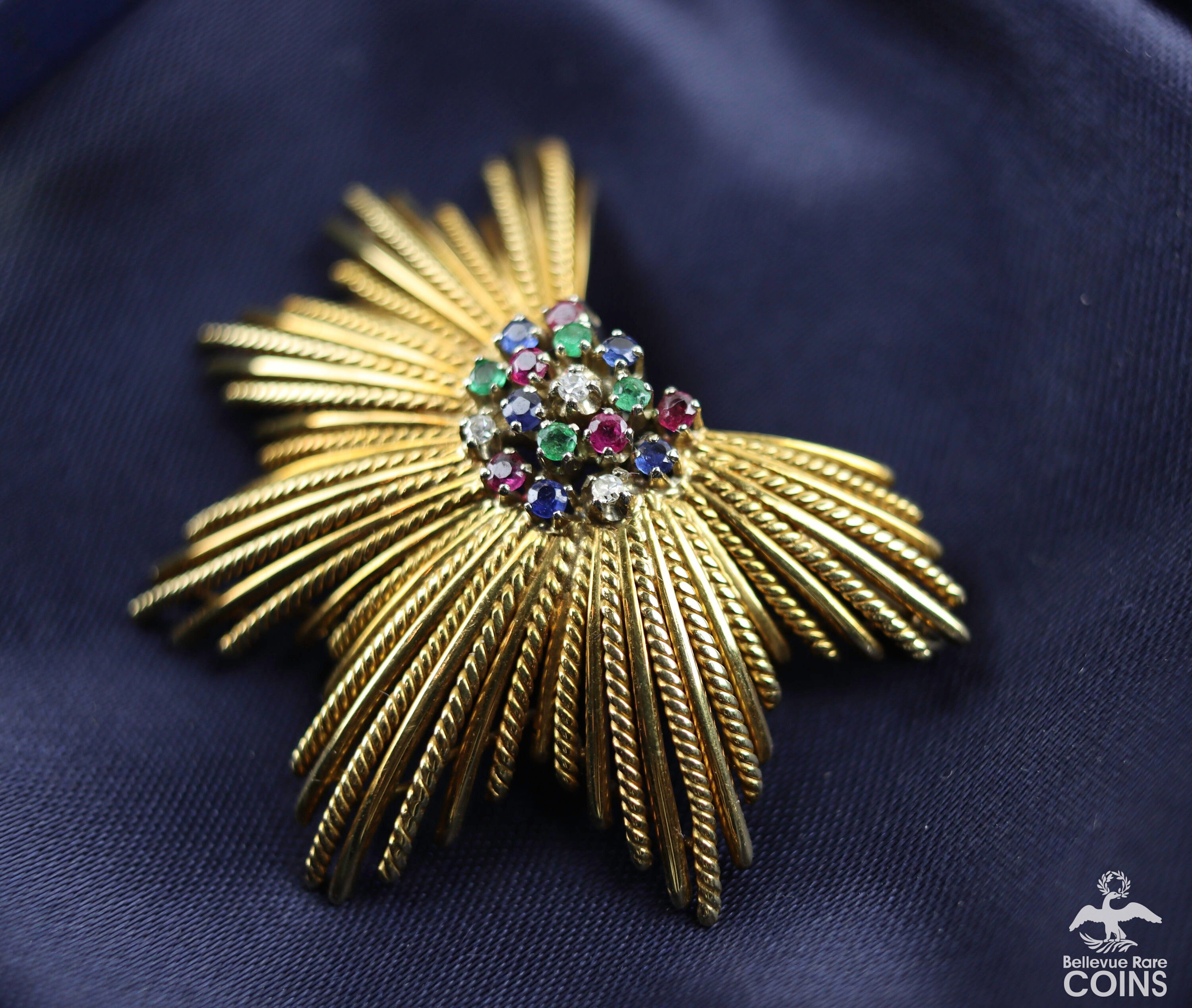 1960's Tiffany & Co. 18k Yellow Gold Diamond Emerald Ruby