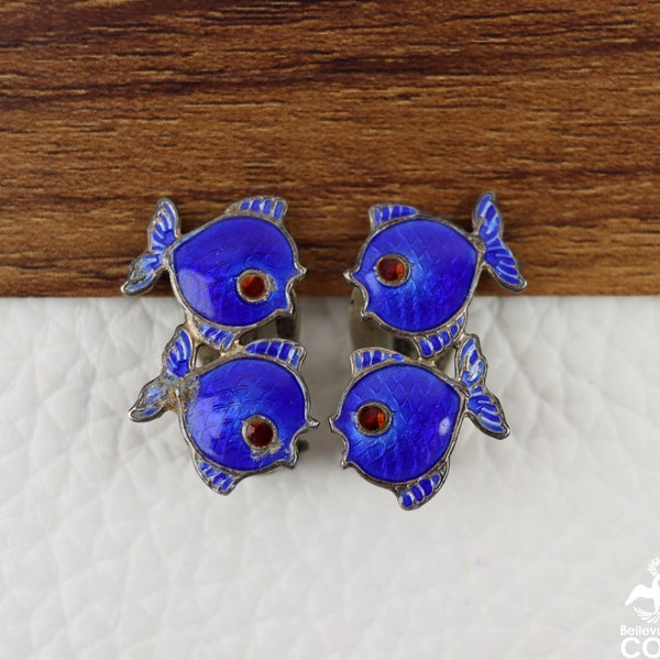 Volmer Bahner Denmark Sterling Silver Blue Fish Clip On Earrings