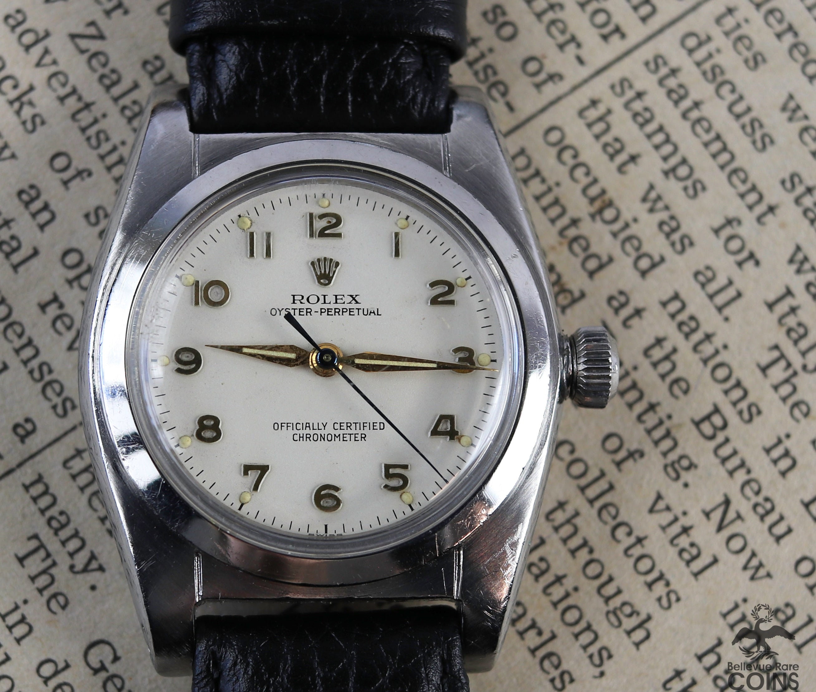 1945 Rolex Oyster Perpetual bubbleback Steel Leather 32mm Watch Etsy
