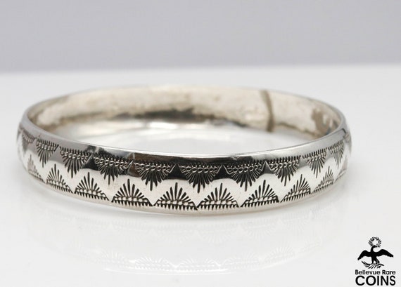 Bohemian Etched Pattern Silver Bangle Bracelet - image 4