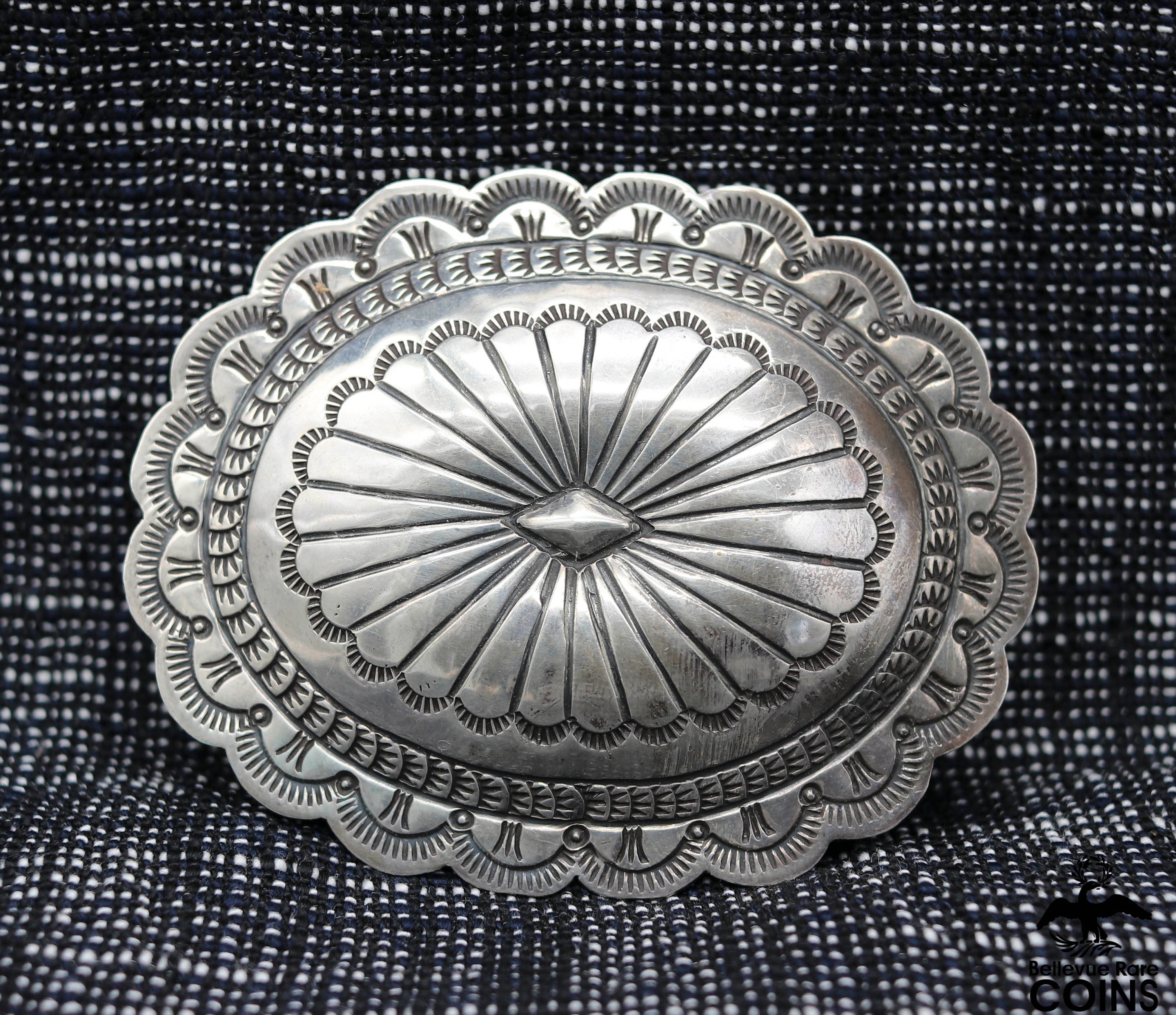 Vintage Navajo Native Indian Turquoise Stamped Silver Belt