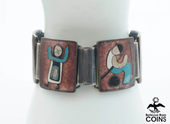 Vintage Native/ Western Silver & Ceramic Link Sto… - image 6