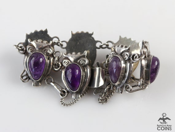 Art Nouveau Mexican Sterling Silver Owl Amethyst … - image 5