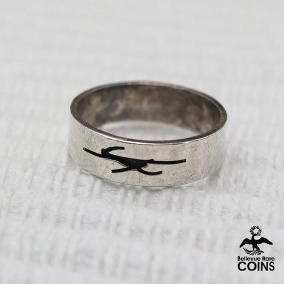 Silver Etched Roadrunner Ring Stackable Band - image 1