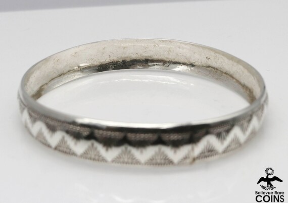Bohemian Etched Pattern Silver Bangle Bracelet - image 3