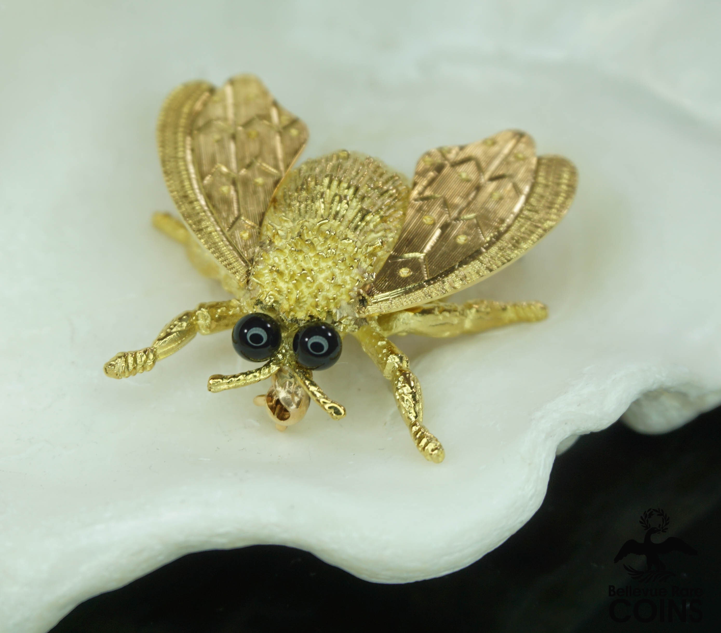 Cellino Italy 18k Yellow Gold Fly Bee Moth Insect W/ Onyx