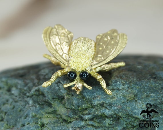 Cellino Italy 18k Yellow Gold Fly Bee Moth Insect W/ Onyx Eyes Brooch Pin -   Canada