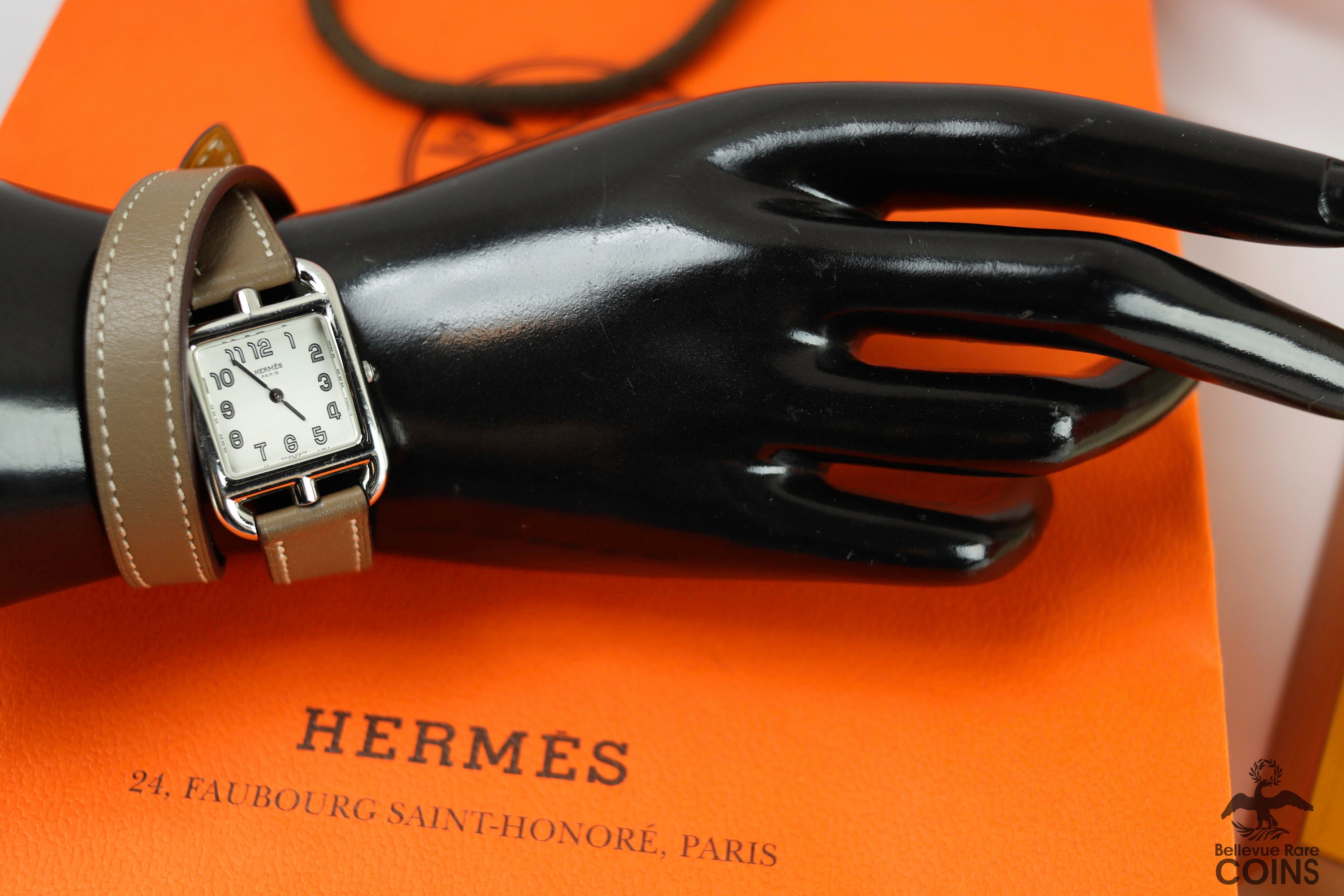 Hermès Blanc and Etoupe Swift Médor Infini Double Wrap Bracelet