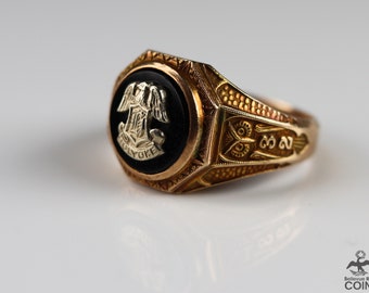 1932 Vintage 10k Gelbgold Holyoke College Damen Ring mit Eulen & Gravur