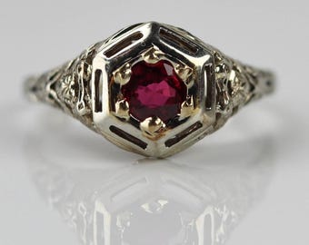 18K Weißgold & Pink Spinell Art Deco Filigree Ring