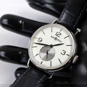 Bell & Ross BR WW1-70-AG Manual White Dial Leather Silver Men&#39;s Watch w/Box