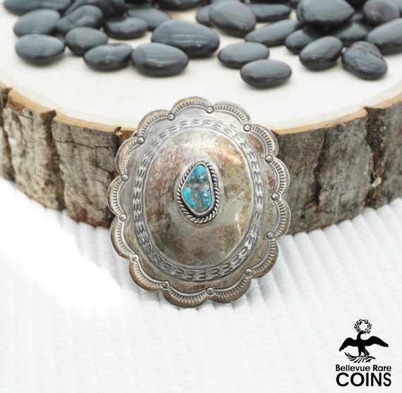 Vintage Southwestern Silver & Turquoise Etched Pa… - image 2