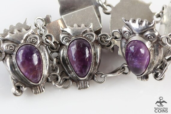 Art Nouveau Mexican Sterling Silver Owl Amethyst … - image 6