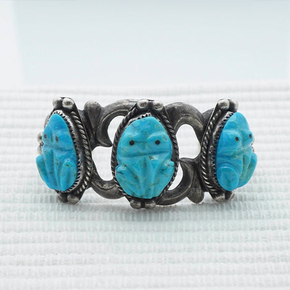 Frog Turquoise Vintage Southwest Sterling Silver Bracelet Cuff Frog Turquoise Vintage Southwest Sterling Silver Bracelet Cuff