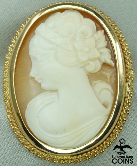 18k Yellow Gold Cameo Woman Floral Hair Victorian… - image 2