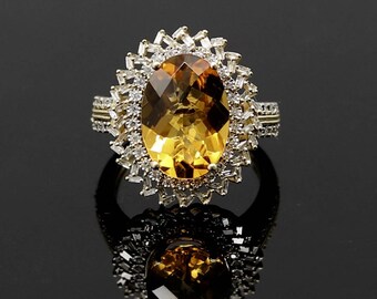 Anello EFFY in oro giallo 14k con diamanti e citrino da ~0,5 ct in stile tramonto