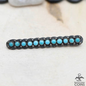 Vintage Southwestern Silver & Turquoise Long Bar Brooch Pin