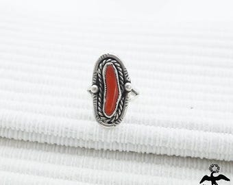 Southwestern Americana Silver & Red Coral Boho Ring
