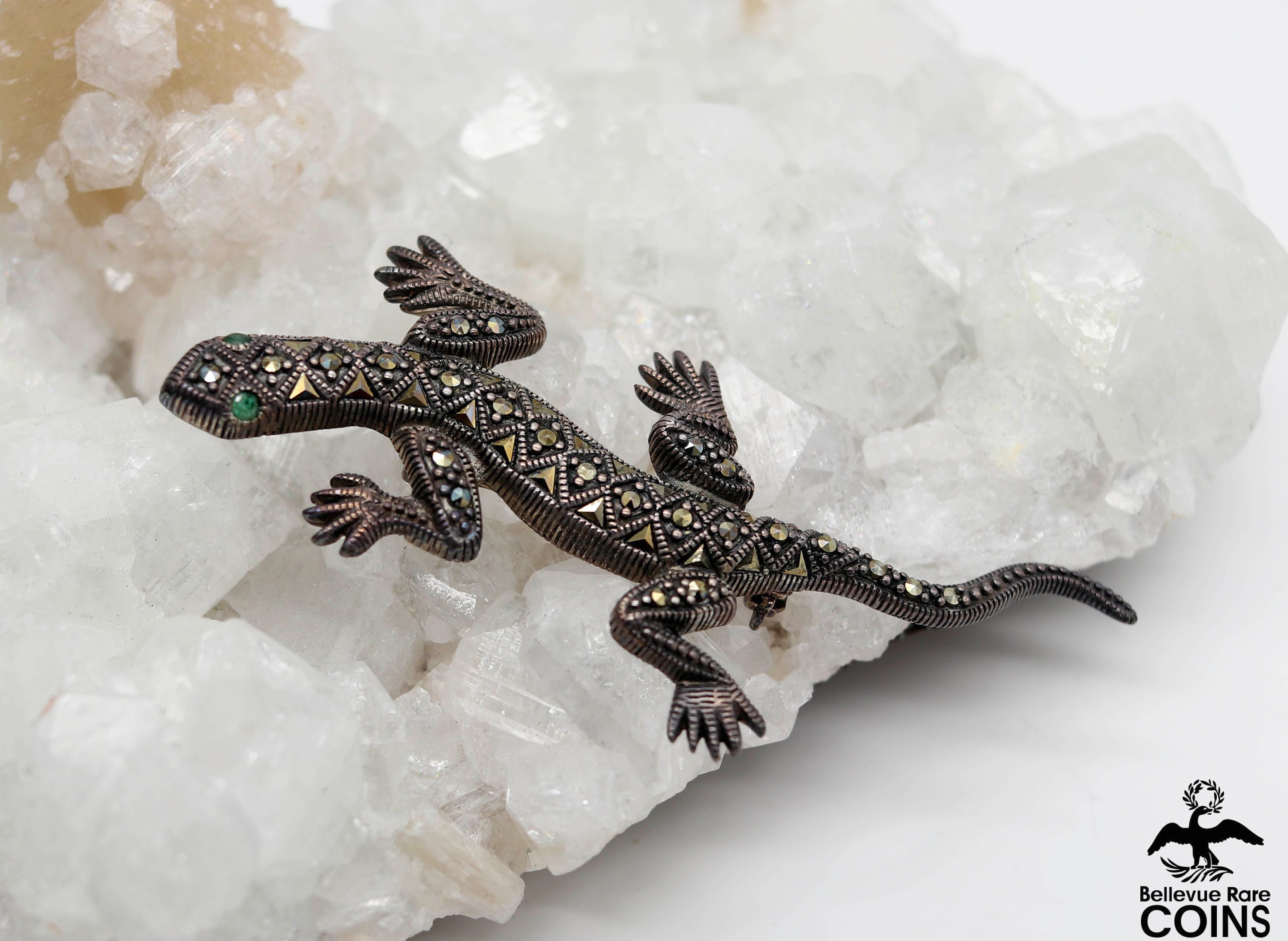 BROCHE ANCIENNE « LÉZARD » - argent massif et marcassites EUR 30,00 - FR