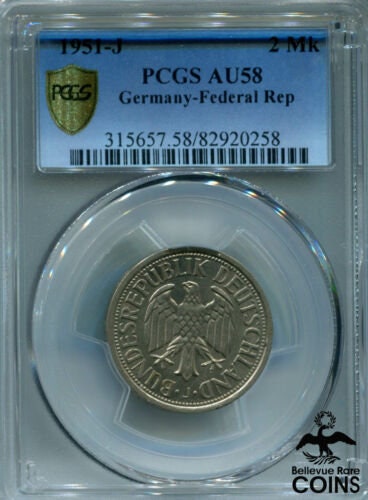 1951-J Germany Federal Rep. 2 Mark Copper-nickel Coin PCGS