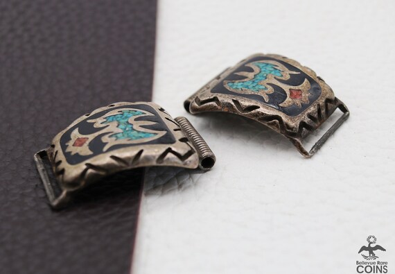 Southwestern Silver Turquoise & Red Coral Inlay W… - image 5