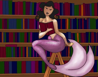 1 paquete de 8" x 10" Booklover Pinup Arte de pared de sirena imprimible