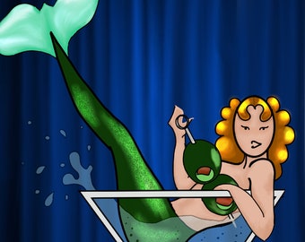 1 paquete de arte de pared de sirena imprimible Pinup de Martini Mer de 8" x 10"