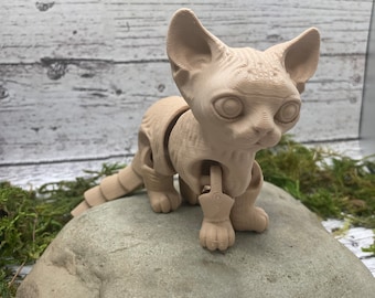 3D printed articulated cat (PLA or TPU) - Sphynx - Munchkin