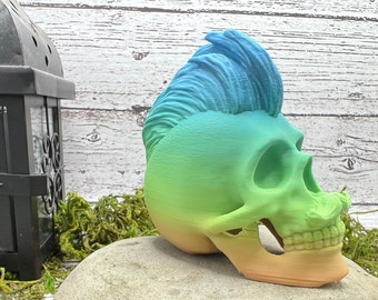 Hipster Skull- 3D Printed - Mohawk, mustache