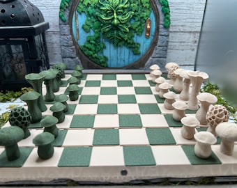 MAGNETIC Mushroom Chess Set w/ Log Chessboard/storage tube! 3D printed