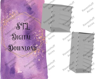 May include: A digital download graphic with the text "STL DIGITAL DOWNLOAD" in black over a watercolour background of purple and gold. Two grey 3D printed objects are also shown.