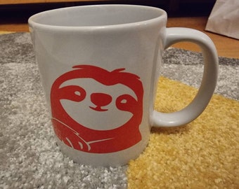 Sloth Mug, red with white background. 11oz capacity with white gift box