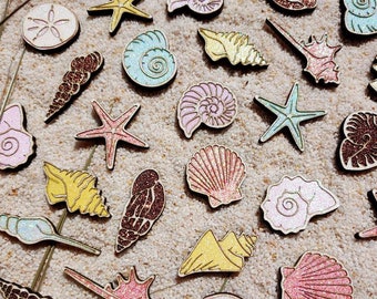30 Piece Seashell Glittery Confetti, Confetti, Glittery Confetti, Seashells, Beach Decor, Ocean, Nautical Decor, Starfish, Sand Dollar.
