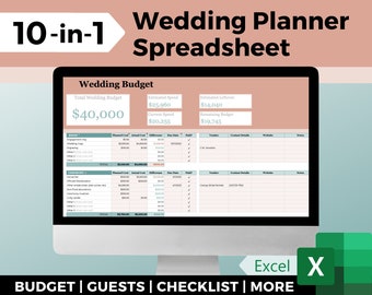 10-in-1 Excel Wedding Planner & Checklist, Wedding Budget Spreadsheet, Excel Seating Chart Template, Guest List, Wedding Timeline and Venue
