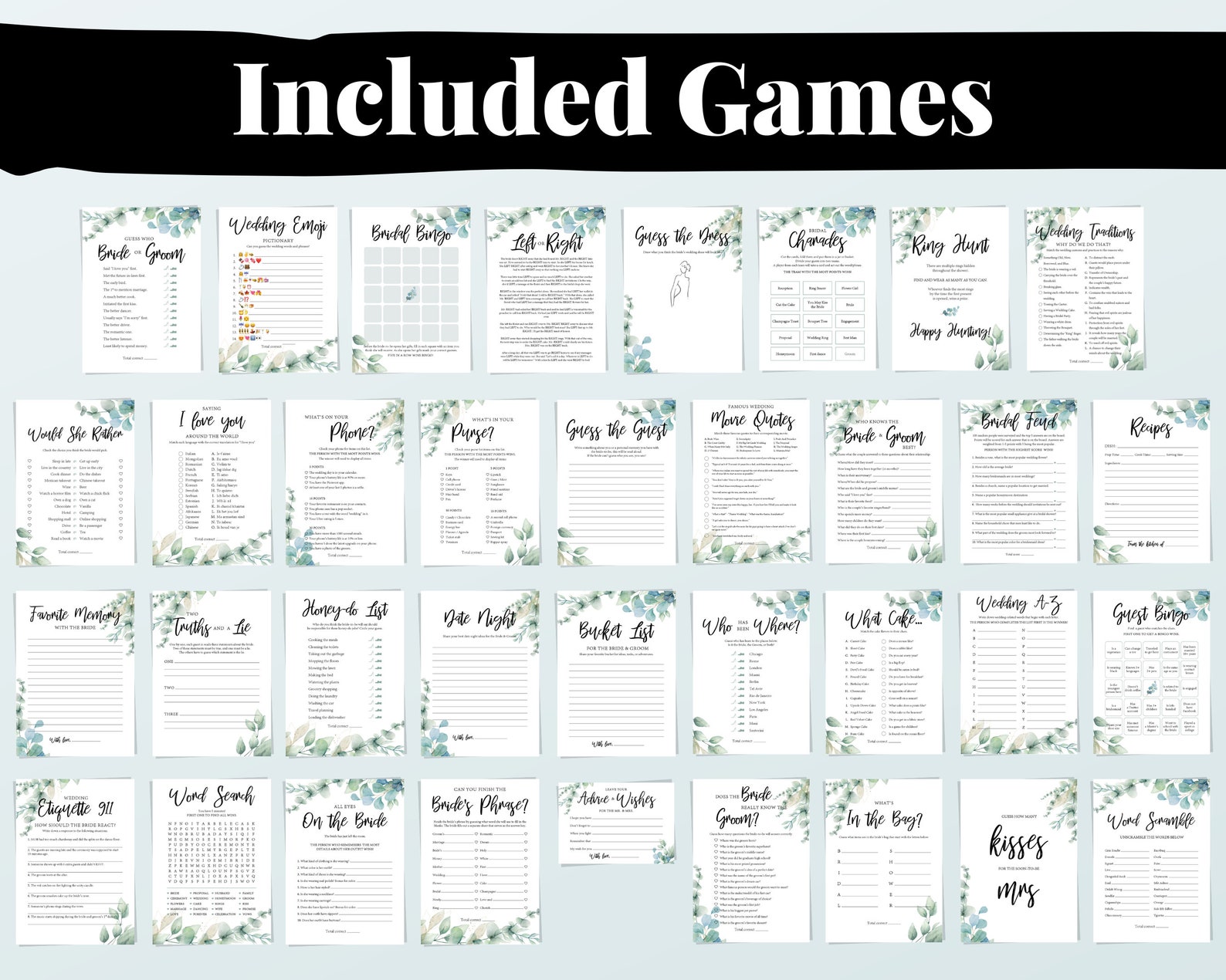 35 Fun Printable Wedding Shower Games for Couples and Groups Etsy