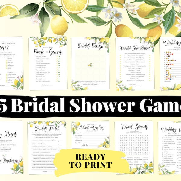 35 Fun Printable Lemon Bridal Shower Games and Wedding Shower Game Ideas for Bride Activities - Unique Would She Rather Questions & Bingo