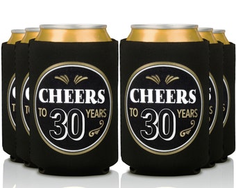 30th Birthday Can Coolers - 12-pack | 30th Birthday Decorations for Men, Cheers to 30 Years Holders, 30th Birthday Party Favors
