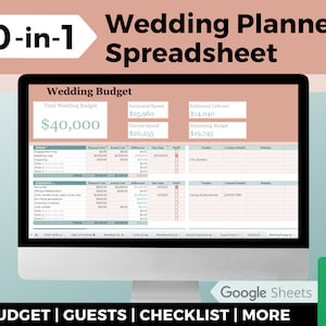 10-in-1 Hochzeitstabelle - Online Budgetplaner, Gästelisten Vorlage Google Sheets Checkliste, Ausgaben Arbeitsblatt & Veranstaltungsortvergleich