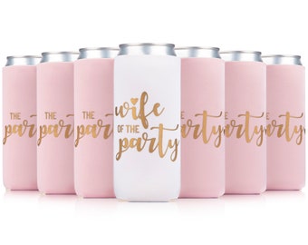 Prazoli Wife of the Party Slim Bachelorette Can Coolers 12 Pack - Bridal Shower and Bachelorette Party Favors, Decorations, Decor & Supplies