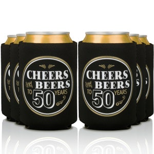 50th Birthday Can Coolers - 12-pack | 50th Birthday Decorations for Men , Cheers and Beers to 50 Years Holders , 50th Birthday Party Favors