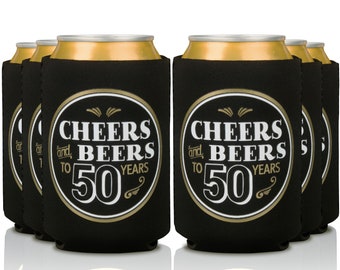 50th Birthday Can Coolers - 12-pack | 50th Birthday Decorations for Men , Cheers and Beers to 50 Years Holders , 50th Birthday Party Favors